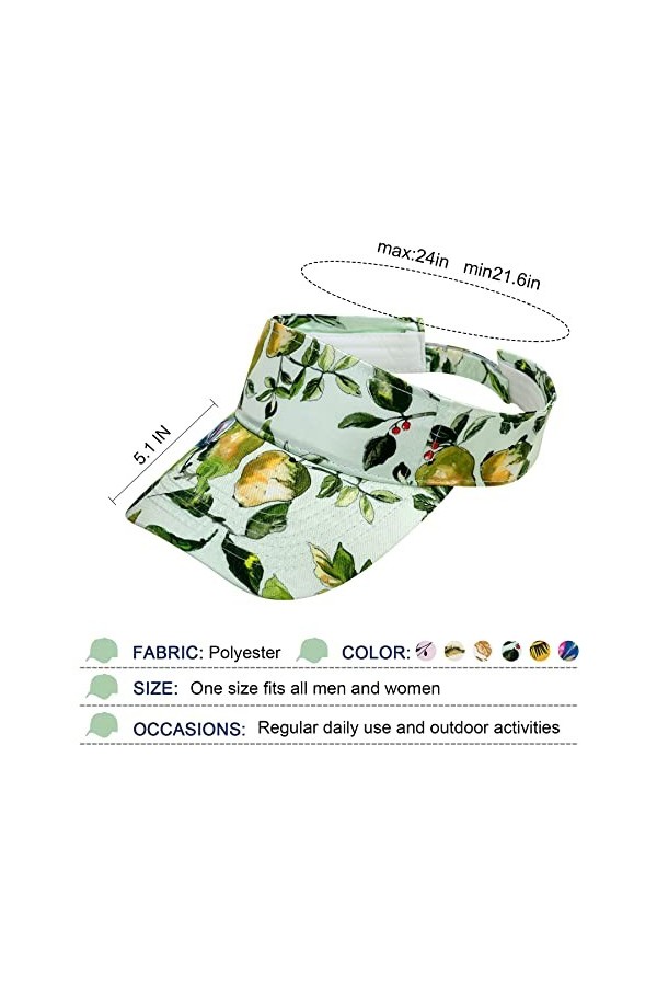 BLURBE Casquette Visière Femme - Visière de Golf Tennis Visière Soleil Unisexe Sport Hat Réglable Visiere Imprimé Floral Coul