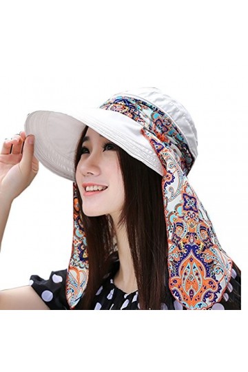 Elonglin Femme Chapeau de Soleil Plaint Anti-UV Casquettes Visières dété Large Visière avec Protecteur de Cou Beige