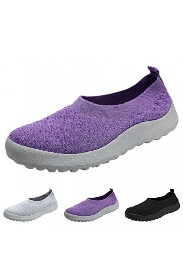 Baskets Femme Chaussure de Course Basket Mode été Femmes Chaussures de Sport Fond Plat léger sans Lacet Couleur Unie Style Mo