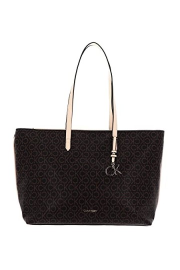 Calvin Klein Cabas Femme Sac Ck Must Shopper Medium Mono Fermeture Éclair, Marron Brown Mono , Taille Standard