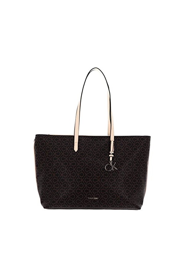 Calvin Klein Cabas Femme Sac Ck Must Shopper Medium Mono Fermeture Éclair, Marron Brown Mono , Taille Standard