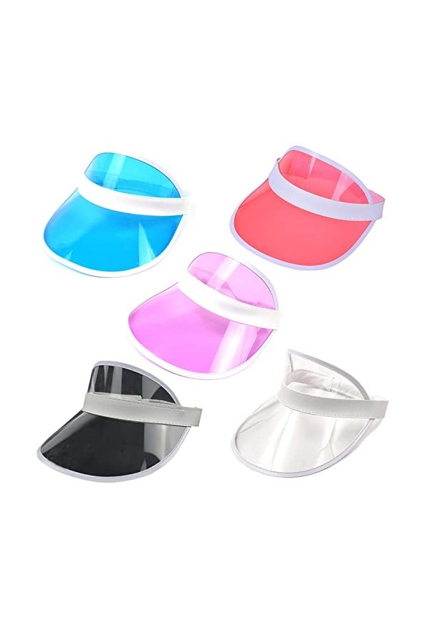 5 Pièces Chapeaux Transparent Plastique, Casquette de Tennis de Plage, Chapeau de Soleil avec Visière de Soleil Transparent, 