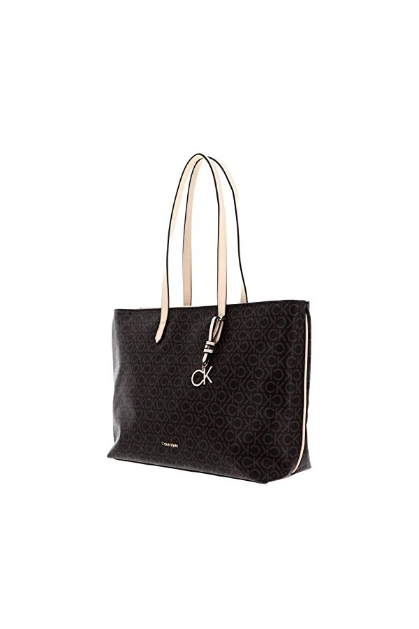 Calvin Klein Cabas Femme Sac Ck Must Shopper Medium Mono Fermeture Éclair, Marron Brown Mono , Taille Standard