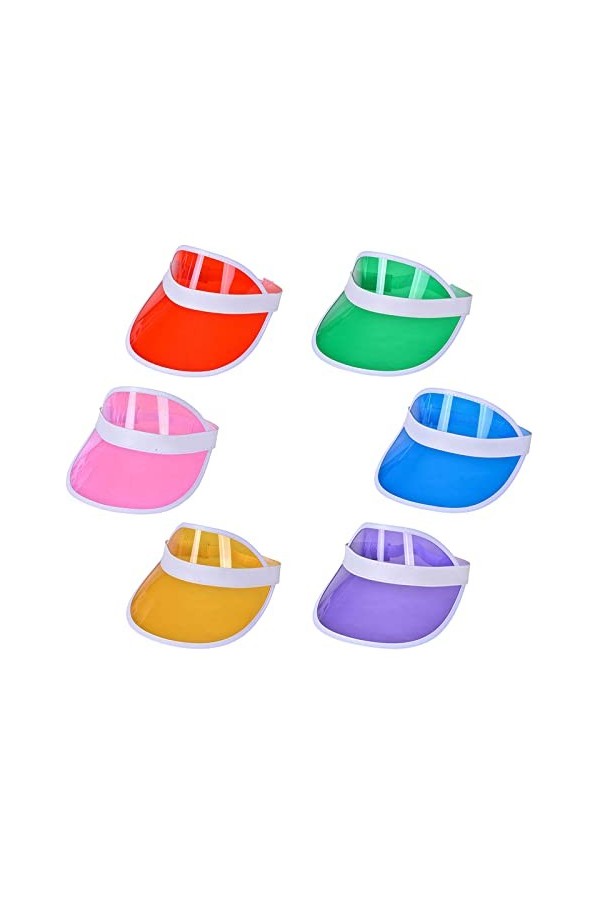 Visières Pare-Soleil Néon, Lot de 6 80s Bouchon de Protection Retro, Chapeau de Soleil dété Unisexe en Plastique Visor Sport