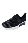 Fannyfuny Compensées Noires pour Femme Grande Largeur Chaussures Slip-on Respirant Décontracté Loisirs Mode Baskets Femmes Ou