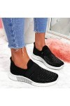 Fannyfuny Compensées Noires pour Femme Grande Largeur Chaussures Slip-on Respirant Décontracté Loisirs Mode Baskets Femmes Ou