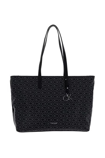 Calvin Klein Cabas Femme Sac Ck Must Shopper Medium Mono Fermeture Éclair, Noir Black Mono , Taille Standard