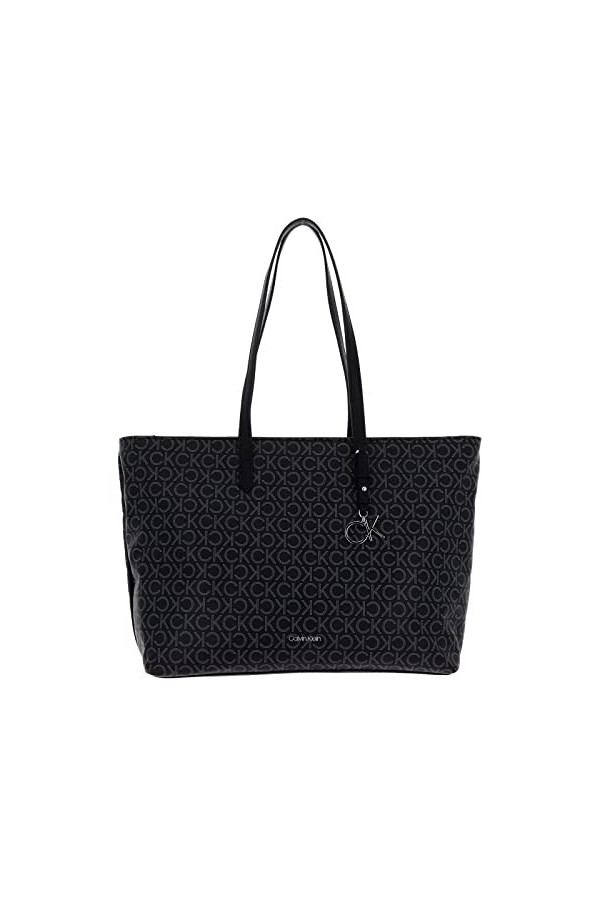 Calvin Klein Cabas Femme Sac Ck Must Shopper Medium Mono Fermeture Éclair, Noir Black Mono , Taille Standard
