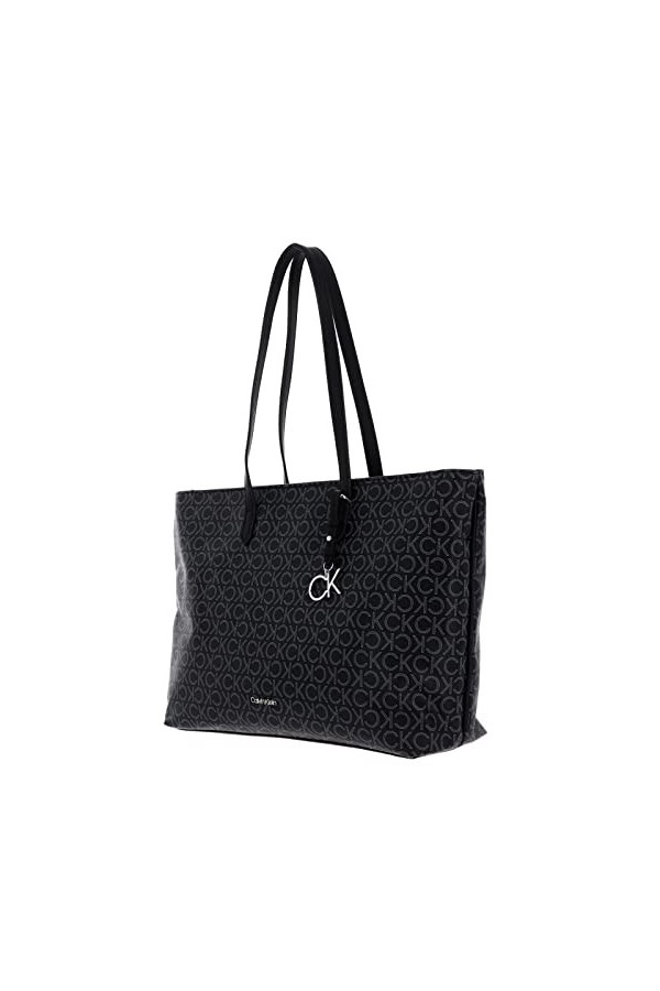 Calvin Klein Cabas Femme Sac Ck Must Shopper Medium Mono Fermeture Éclair, Noir Black Mono , Taille Standard