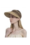 JIAHG Chapeau de Soleil en Paille Femme Casquette Visière Anti UV UPF 50+ Chapeau de Paille No Top été Chapeau de Voyage Plag