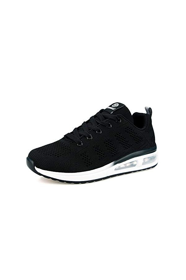 Lanivic Femmes Baskets Dames Chaussures de Course Baskets de Sport athlétique Plates à Lacets décontractées Plat Noir EU 43