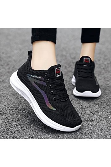 Baskets Mode Fitness Mode Automne Femmes Baskets Plat léger Bout Rond à Lacets Maille Respirant Simple Sandales Mode Taille 9