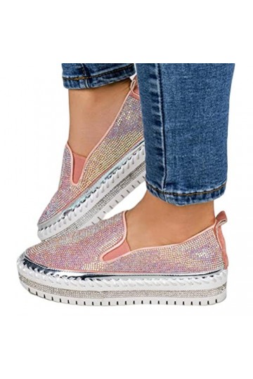 ticticlily Femme Baskets Mode Paillette LéGer Respirante Tendance Sneakers Basses Chaussures De Nightclub C Rose 35 EU