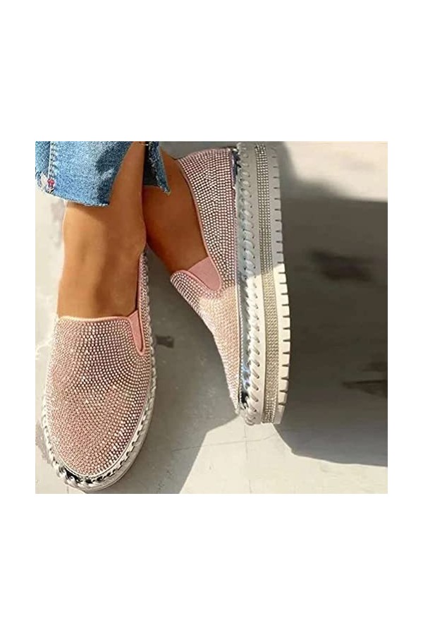 ticticlily Femme Baskets Mode Paillette LéGer Respirante Tendance Sneakers Basses Chaussures De Nightclub C Rose 35 EU