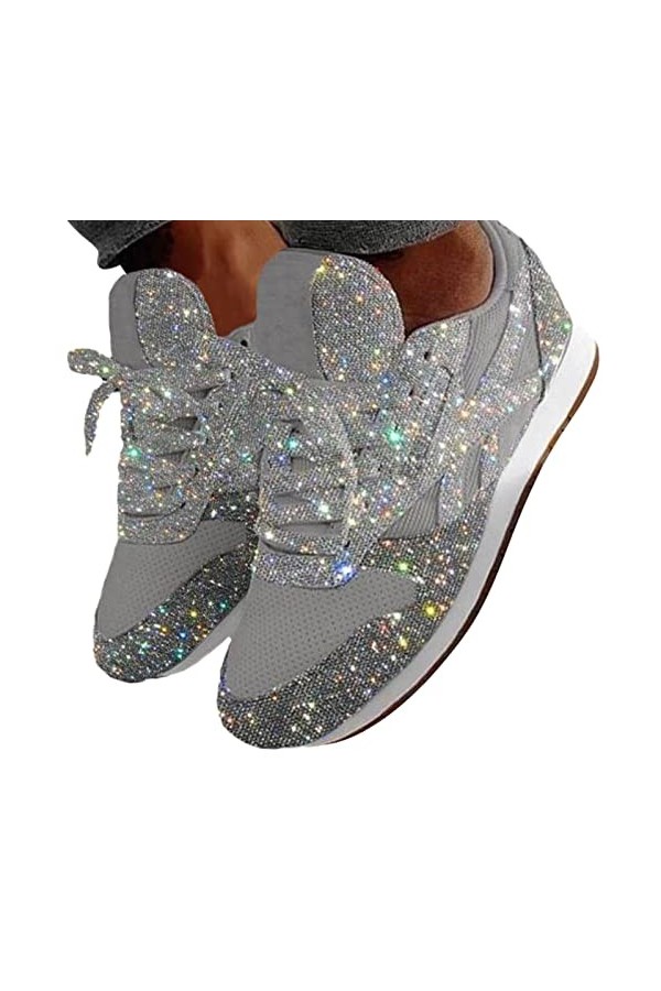 tinbarry Baskets à Paillettes pour Femmes, Baskets à Paillettes pour Femmes, Chaussures de Sport à Enfiler, Chaussures de Cou