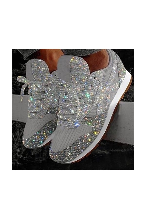 tinbarry Baskets à Paillettes pour Femmes, Baskets à Paillettes pour Femmes, Chaussures de Sport à Enfiler, Chaussures de Cou