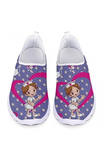 POLERO Infirmière Rouge Chaussures Femmes Mode Chaussures en Maille avec Mignon infirmière Imprimer décontracté Chaussures à 