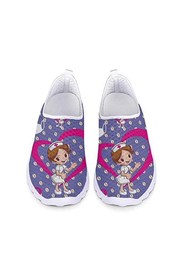 POLERO Infirmière Rouge Chaussures Femmes Mode Chaussures en Maille avec Mignon infirmière Imprimer décontracté Chaussures à 