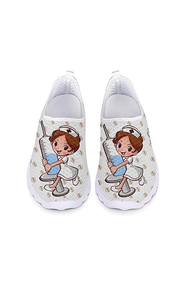 POLERO Infirmière Rouge Chaussures Femmes Mode Chaussures en Maille avec Mignon infirmière Imprimer décontracté Chaussures à 