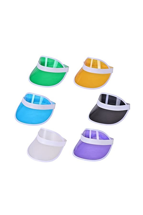 6 Pcs Unisex Neon Sun Visors for Men Women,Visiere Transparente Casquette,Casquette Visiere Plastique,80 RéTro Fluo avec Visi