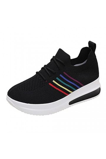 Baskets Mode Femme Sneakers Respirant Mesh Confortable A Lacets Plates Canvas Chaussures De Conseil Casual Sneakers Half-Supp