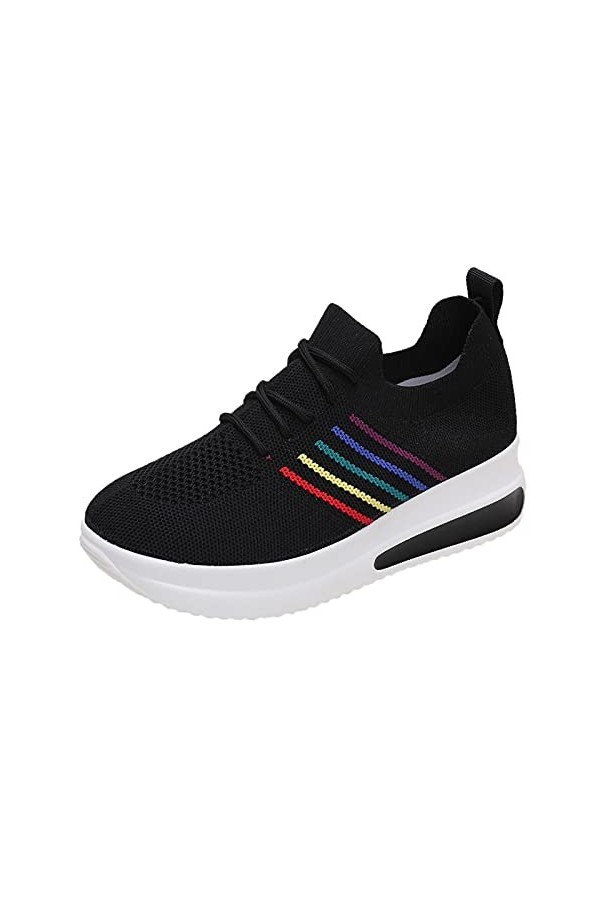 Baskets Mode Femme Sneakers Respirant Mesh Confortable A Lacets Plates Canvas Chaussures De Conseil Casual Sneakers Half-Supp