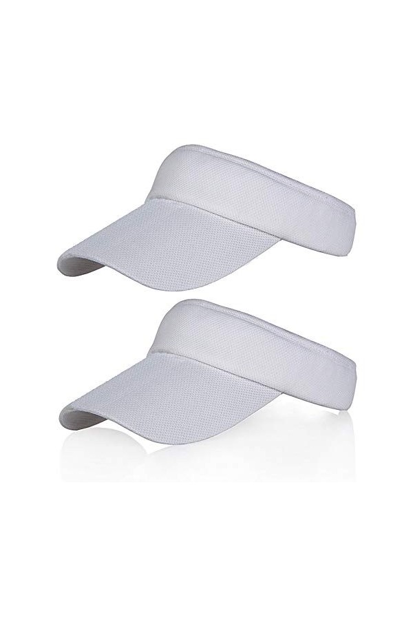 2 Pack Visières de Soleil Blanches pour Les Femmes et Les Filles, Long Bord Plus épais Sweatband réglable Hat pour Golf Cycli
