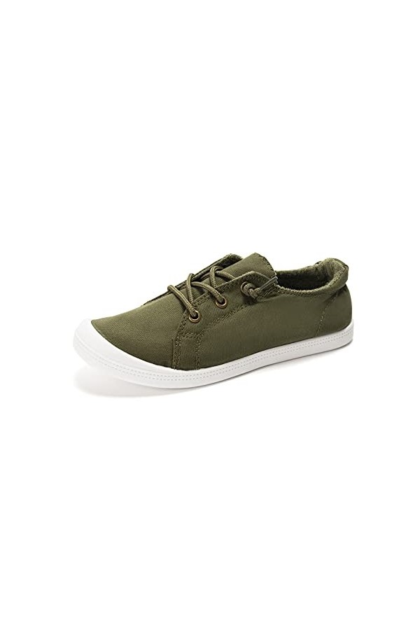 HEVA Baskets à enfiler en toile pour femme - Chaussures de randonnée confortables, Vert militaire., 37 EU