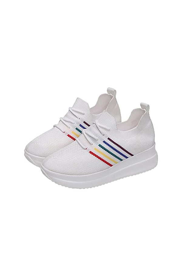 Baskets Mode Femme Sneakers Respirant Mesh Confortable A Lacets Plates Canvas Chaussures De Conseil Casual Sneakers Half-Supp