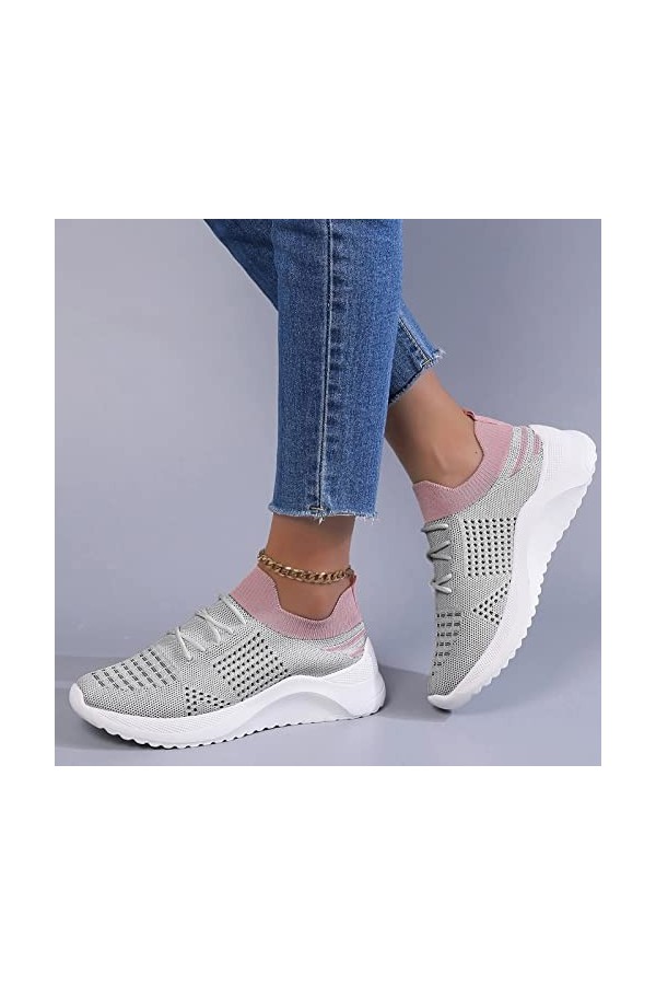 Plateforme Femme Baskets Mode été et Automne Femmes Baskets Plat léger Maille Respirant Confortable Couleur Unie sans Lacet S
