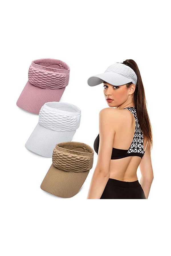 3 Pièces Chapeaux Tricotés pour Femmes Chapeau Pare-Soleil pour Femmes Chapeau de Sport Élastique Chapeau Haut de Forme Vide 