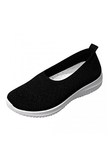 Pantoufles Femme Cuir Lazy Single Sport Fly Sock Style Chaussures dété Tisser des Baskets pour Femmes Baskets Femme Mode Bla