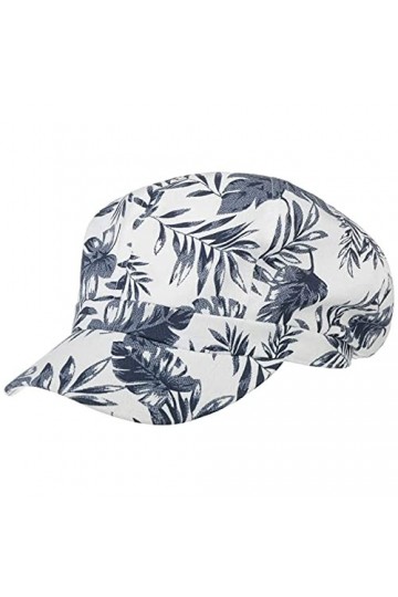 Lipodo Casquette Gavroche Allover Leaves Femme - Baker Boy avec étiquette visière, visière Printemps-été - S 55-56 cm Blanc