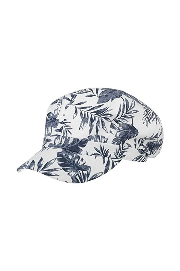 Lipodo Casquette Gavroche Allover Leaves Femme - Baker Boy avec étiquette visière, visière Printemps-été - S 55-56 cm Blanc