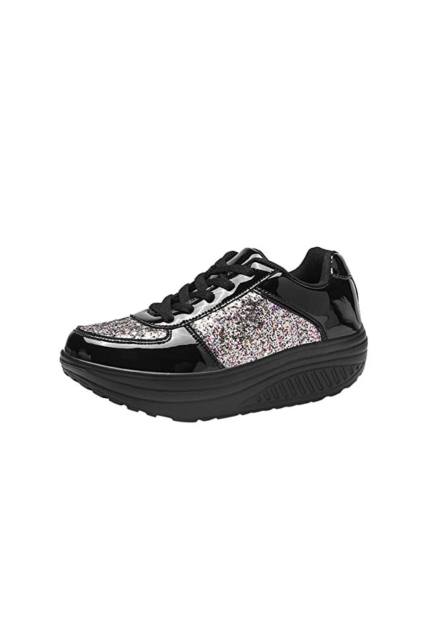 Gsheocm Chaussures Chaussures Baskets Compensées pour Femmes Chaussures pour Filles Mode Paillettes Sport Dames Bottes de Spo