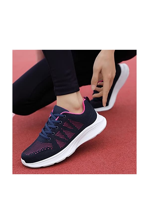 Baskets Mode Femme Talon Points Mode Maille décontracté Dames Chaussures Plat à Lacets Coupe Basse Baskets Respirantes Basket