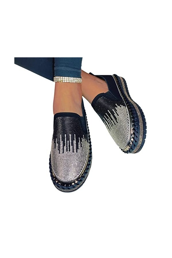 Minetom Chaussure Baskets Tennis Femme Plat Loafers Slip-on Paillettes Strass Glitter Chaussures Basket Basse Chaussures De L
