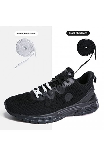 Femme Baskets Fille Fitness Chaussures Outdoor Running Gym Sport Sneakers Lacets Plate, Noir Taille 40 EU