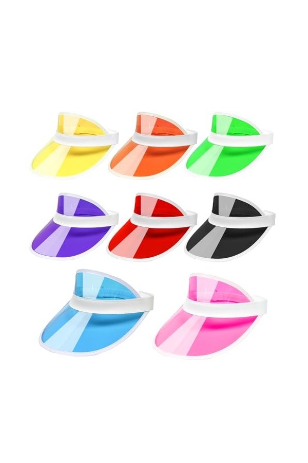 Lot de 8 pare-soleil rétro unisexe style années 80 pour femme en plastique - Chapeau de soleil rétro pour golf, déguisement d