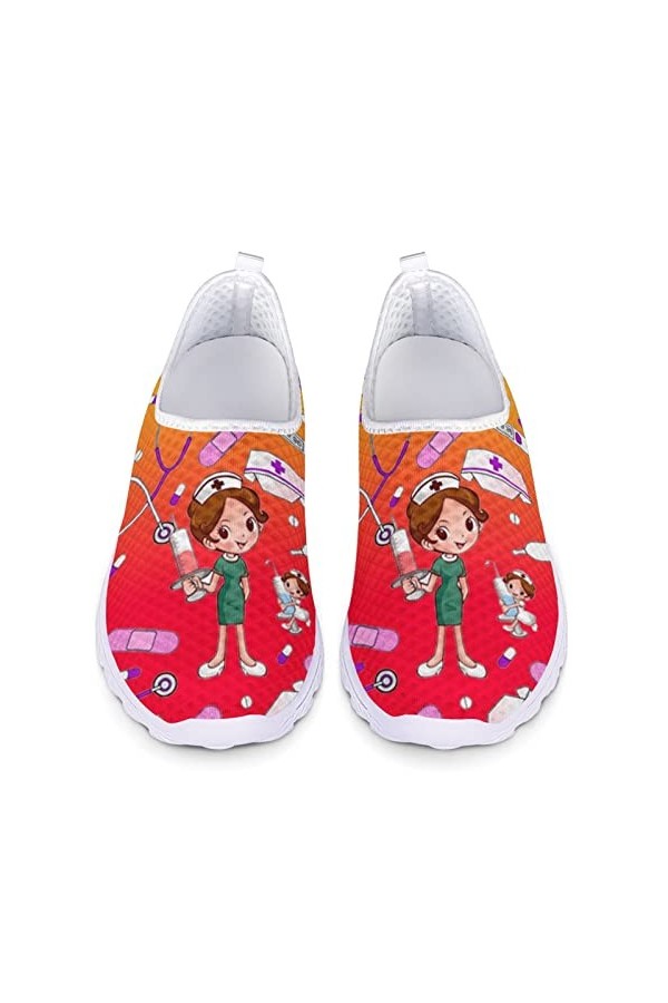 Dolyues Chaussures de sport en maille respirante à enfiler pour femme - Taille 35-45, Imprimé infirmière blanc, 39 EU