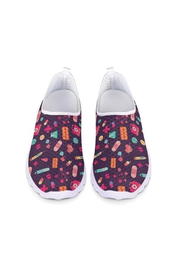 chaqlin Slip-on Maille Formateurs pour Femmes Mignon infirmière Baskets Appartements Sport Gym Marche Chaussures de Jogging l