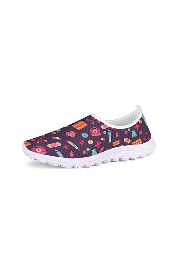 chaqlin Slip-on Maille Formateurs pour Femmes Mignon infirmière Baskets Appartements Sport Gym Marche Chaussures de Jogging l