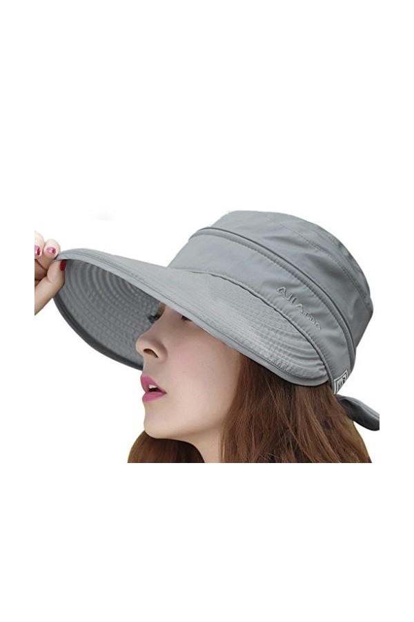 JIAHG Femmes Chapeau de Soleil Top Amovible Casquette à Visière Anti UV Protection Solaire Chapeau de Pêche Coton avec Nœuds 