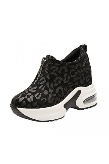 Baskets compensées pour femme - Mode léopard - Imprimé léopard - Fermeture éclair - Baskets décontractées élégantes et respir