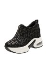 Baskets compensées pour femme - Mode léopard - Imprimé léopard - Fermeture éclair - Baskets décontractées élégantes et respir