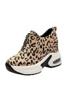Baskets compensées pour femme - Mode léopard - Imprimé léopard - Fermeture éclair - Baskets décontractées élégantes et respir