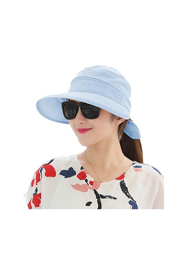 JIAHG Femmes Chapeau de Soleil Top Amovible Casquette à Visière Anti UV Protection Solaire Chapeau de Pêche Coton avec Nœuds 