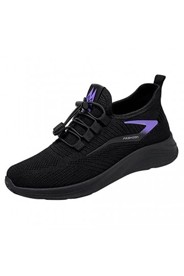 Mode été Automne Femmes Baskets Plat léger Maille élastique Respirant Baskets Femme Mode Running 1-Black, 39 