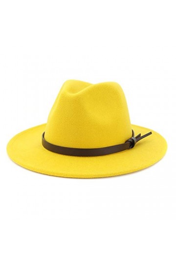BaZhuaYu 001 Chapeau Fedora avec boucle de ceinture pour femme - Jaune - Medium