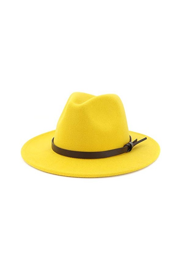 BaZhuaYu 001 Chapeau Fedora avec boucle de ceinture pour femme - Jaune - Medium